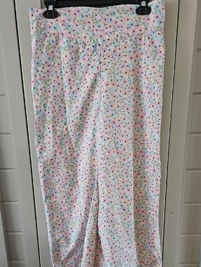 Wide Leg Cropped Pants in Pastel Pink Floral Print W15 R12 Inseam 24